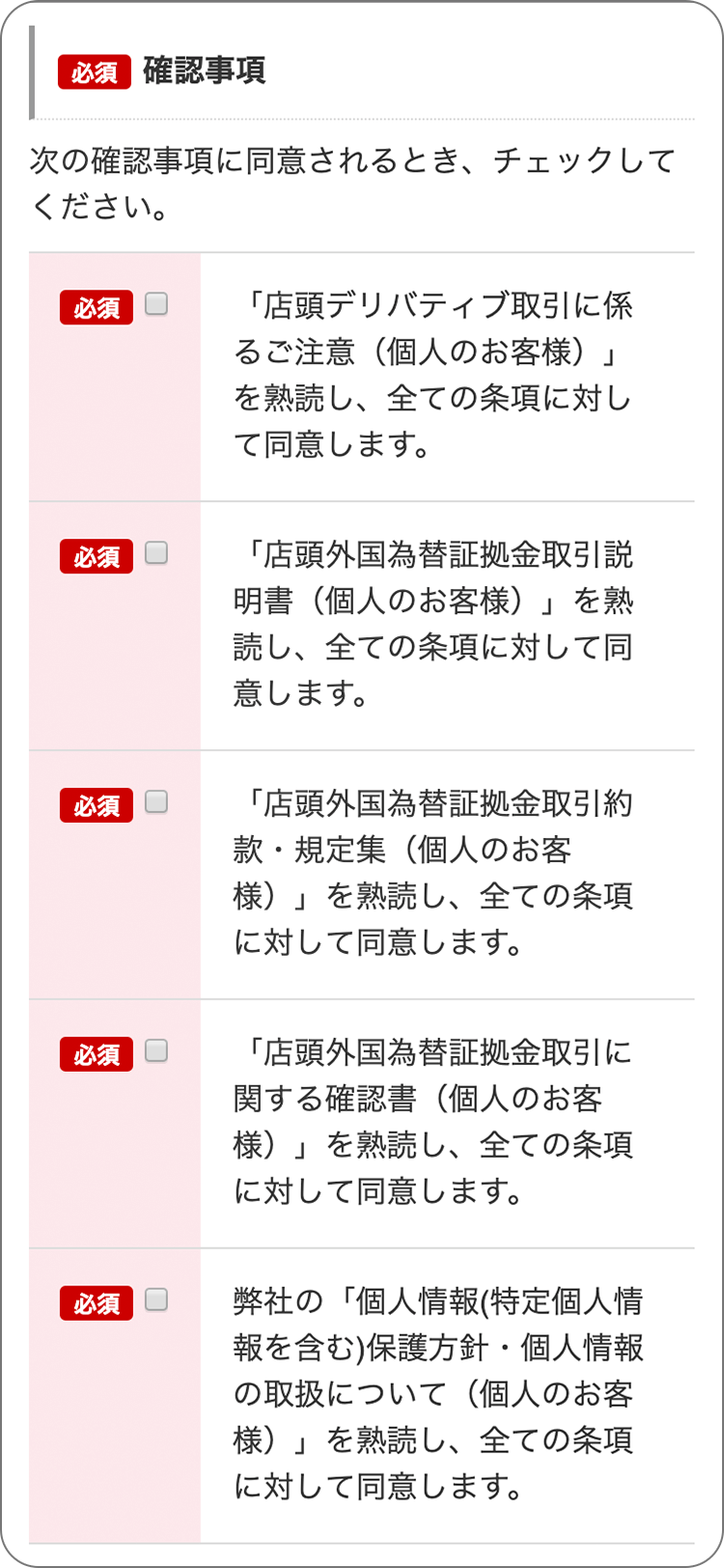 外為オンラインの各種規定等の承諾の手順